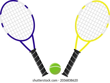 Tennis rackets and ball, illustration, vector on white background.