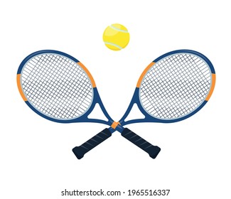 Tennis rackets and ball isolated on white background. Sport equipment elements vector illustration.