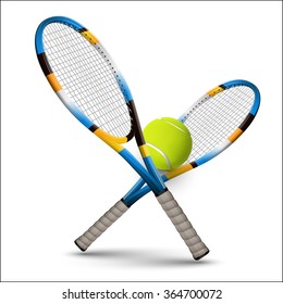 Tennis rackets and ball isolated on white background. Vector design elements.