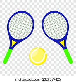 Tennis rackets and ball, isolated vector illustration.