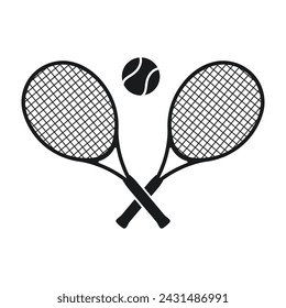 Raquetas de tenis y pelota, logo de tenis, raquetas de tenis cruzadas, ilustración vectorial

