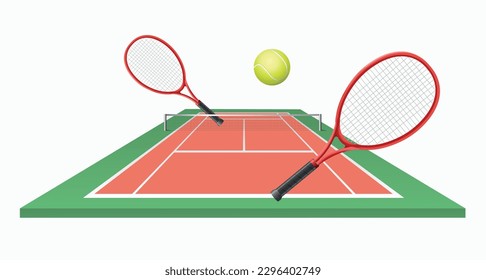 Tennis. Rackets with ball on court background. Vector illustration