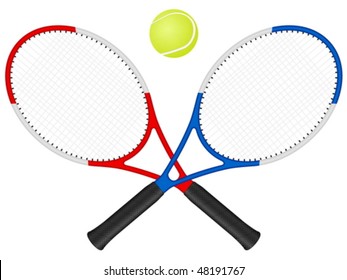 Tennis rackets and ball on a white background. Vector illustration.