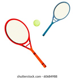 Tennis rackets and ball over white background