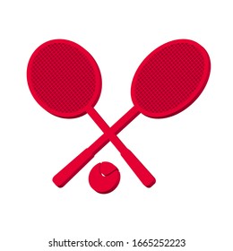 Tennis rackets and ball pink on a white background 3d, vector
