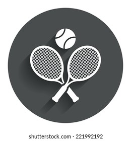 Tennis rackets with ball sign icon. Sport symbol. Circle flat button with shadow. Modern UI website navigation. Vector