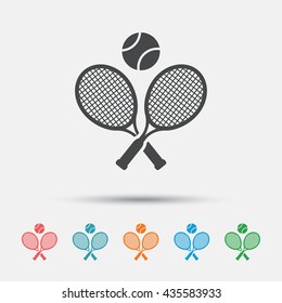 Tennis rackets with ball sign icon. Sport symbol. Graphic element on white background. Colour clean flat tennis rackets icons. Vector