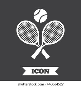 Tennis rackets with ball sign icon. Sport symbol. Graphic design element. Flat tennis rackets symbol on dark background. Vector