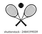 Tennis rackets with ball silhouette on white background