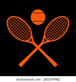 Tennis rackets with ball vector icon on a black background