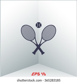 Tennis rackets with ball vector icon.