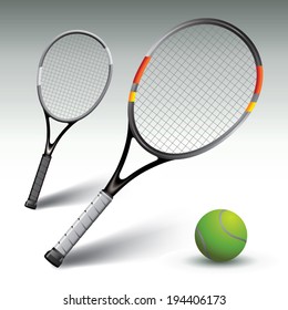 Tennis rackets and ball. Vector illustration