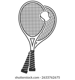 Conjunto de Ícones de Raquetas e Bolas de Tênis. Silhueta de vetor para logotipo e design esportivo isolado no fundo transparente
