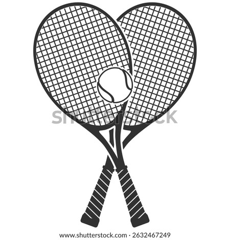 Tennis Rackets and Balls Icon Set. Vector Silhouette for Sports Logo and Design Isolated on Transparent Background