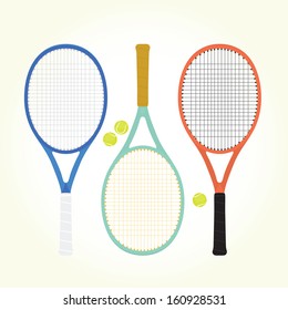 Tennis rackets and balls isolated vector