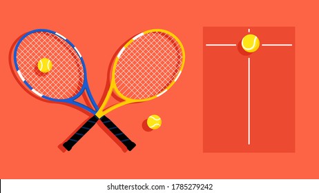 Tennis rackets, balls and scoreboard. Amateur Tennis Tournament. Empty score for the play. Illustration for cover, poster, tournament, competition.
