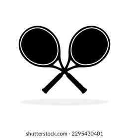 Tennis rackets black icon. Simple symbol of crossed tennis rackets. Vector illustration. Black icon of tennis racket isolated