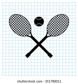 Tennis rackets - black vector icon