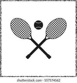 Tennis rackets  - black vector icon