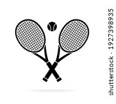 Tennis rackets crossed and ball silhouette, icon isolated on white background. Simple flat design. Vector illustration.