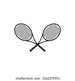 Tennis rackets crossed and ball silhouette, icon isolated on white background. Simple flat design. Vector illustration.