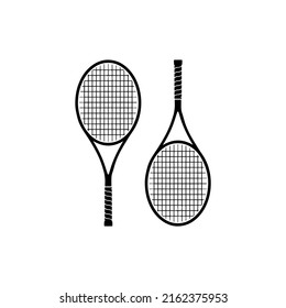 Tennis rackets crossed and ball silhouette, icon isolated on white background. Simple flat design. Vector illustration.