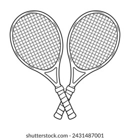 Tennis rackets crossed outline vector illustration, tennis logo, crossed tennis racquets