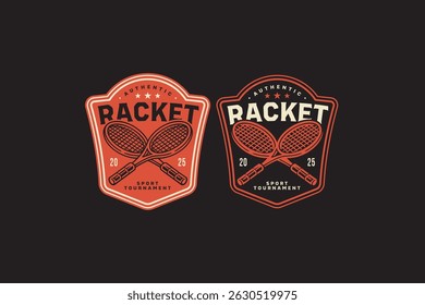 tennis rackets crossed retro badge logo vector design set for tennis sport, club and tournament. crossed racquet of tennis sport vintage illustration emblem label element design graphic collections