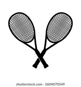 Tennis Rackets Crossed Vector. Silhouette Icon Illustration.