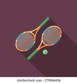 Tennis rackets flat square icon with long shadows.