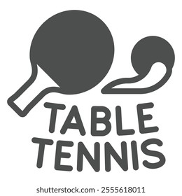 Tennis rackets and flight ball solid icon, tennis concept. Vector graphics. Table tennis text sign on white background, glyph style icon for mobile or web design