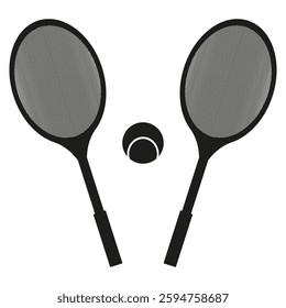 Tennis rackets icon. Ball vector symbol. Sport equipment silhouette. Black simple illustration. EPS 10.