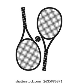 Tennis rackets icon. Racquets with tennis ball. Tennis logo design. Vector illustration.