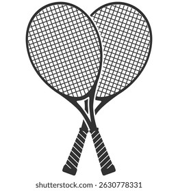 Tennis Rackets Icon Set. Vector Silhouette for Sports Logo and Design Isolated on Transparent Background