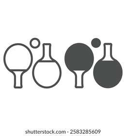 Tennis rackets pair line and solid icon, table tennis game concept. Vector graphics. Rackets and ball sign on white background, outline style icon for mobile or web design