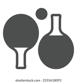 Tennis rackets pair solid icon, table tennis game concept. Vector graphics. Rackets and ball sign on white background, glyph style icon for mobile or web design