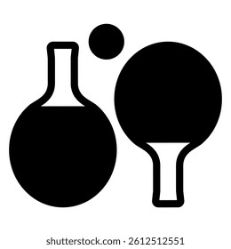 Tennis rackets pair solid icon, table tennis game concept. Vector graphics. Rackets and ball sign on white background, glyph style mobile or design