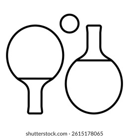 Tennis rackets pair thin line icon, table tennis game concept. Vector graphics. Rackets and ball sign on white background, linear style for  mobile or design