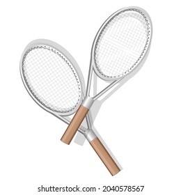 tennis rackets for playing bodyminton and sports shoes. Tennis design over a white background. Sport, fitness, activity design.