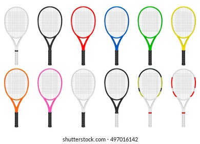 Tennis rackets set. Isolated on white background. Vector EPS10 illustration.