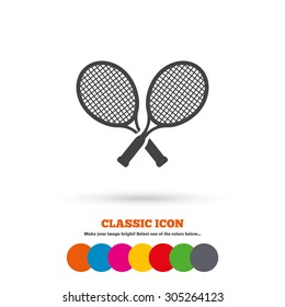 Tennis rackets sign icon. Sport symbol. Classic flat icon. Colored circles. Vector