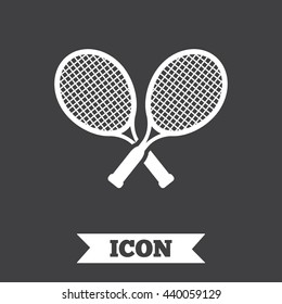 Tennis rackets sign icon. Sport symbol. Graphic design element. Flat tennis symbol on dark background. Vector
