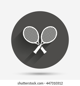 Tennis rackets sign icon. Sport symbol. Circle flat button with shadow. Vector