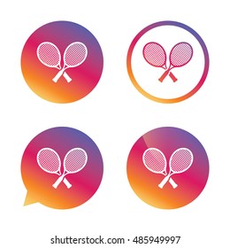 Tennis rackets sign icon. Sport symbol. Gradient buttons with flat icon. Speech bubble sign. Vector