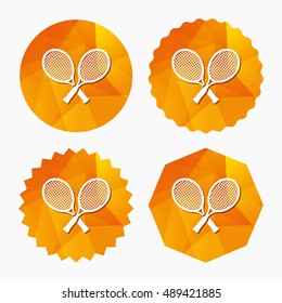 Tennis rackets sign icon. Sport symbol. Triangular low poly buttons with flat icon. Vector