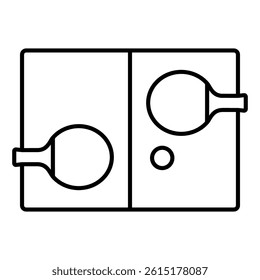 Tennis rackets and table thin line icon, tennis concept. Vector graphics. Table tennis sign on white background, linear style for mobile or design