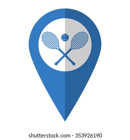 Tennis rackets - vector icon; blue map  pointer
