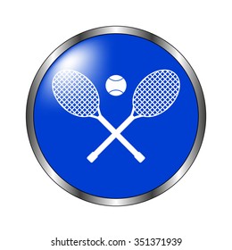 Tennis rackets - vector icon on the blue button