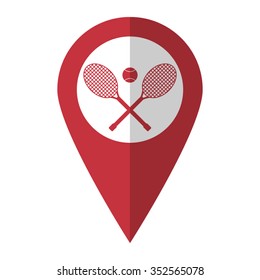 Tennis rackets - vector icon; red map  pointer