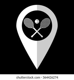 Tennis rackets - white vector icon;  map pointer